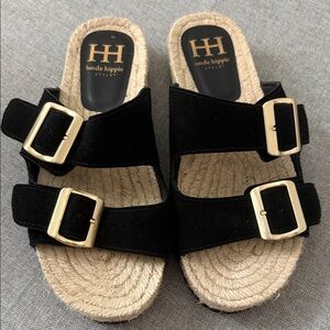 Haute Hippie Black Sandals with Gold Accents nwot
